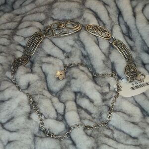 Chico’s Silver Tone Floral Chain Belt w Charm Extender Boho Vintage Style